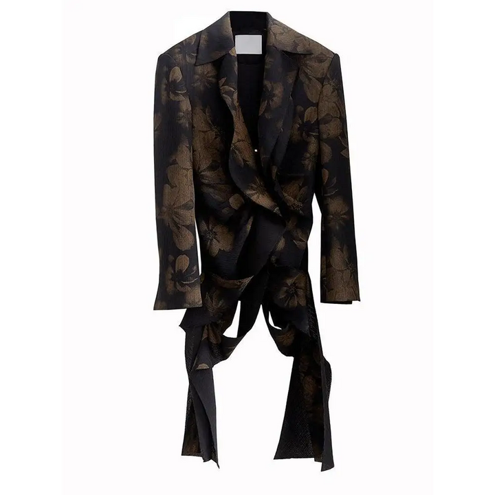 Y2k floral print jacket with lapel collar and split back design - blazer