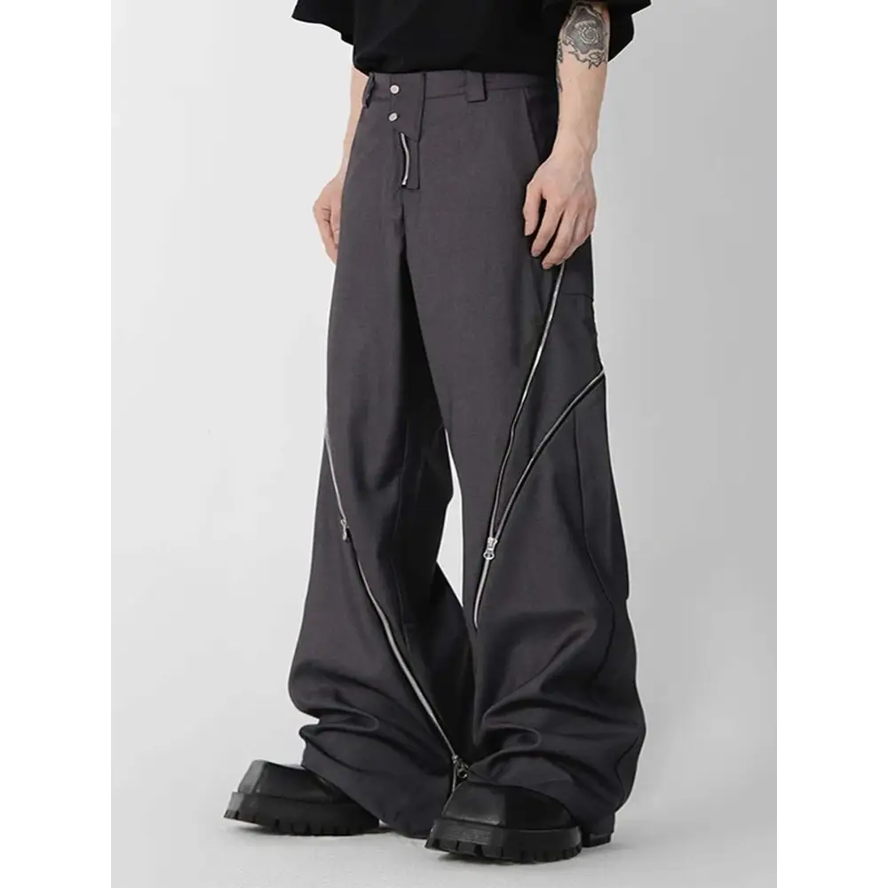 Darkwear solid color wide leg pants for men - aero design with zipper slit