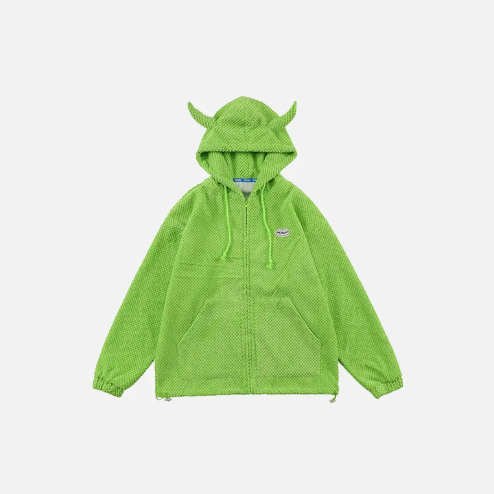 Y2k demon horns hoodies for a bold fashion statement - green / s