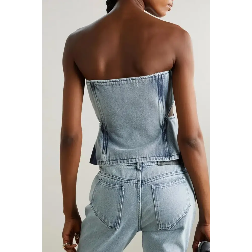 Y2k denim jeans two-piece set with cut-out details and stylish patches - two piece sets