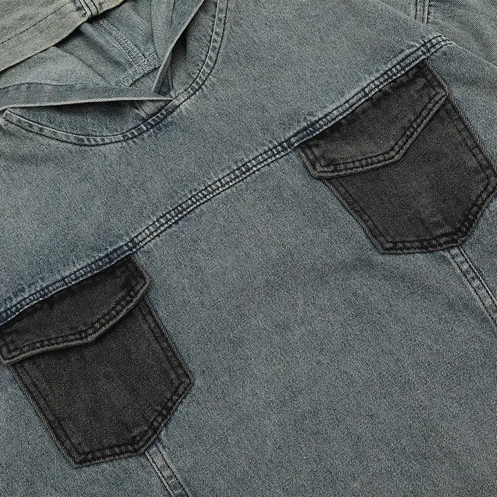 Denim jeans patch pockets hoodie y2k - hoodies