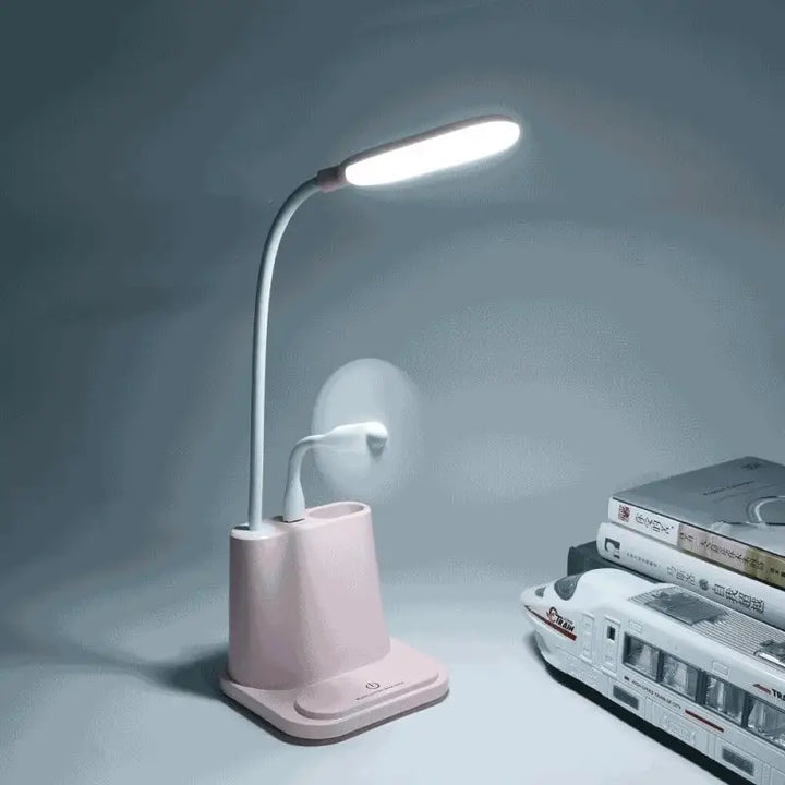 Aesthetic y2k desk lamp with fan for study and office - pink