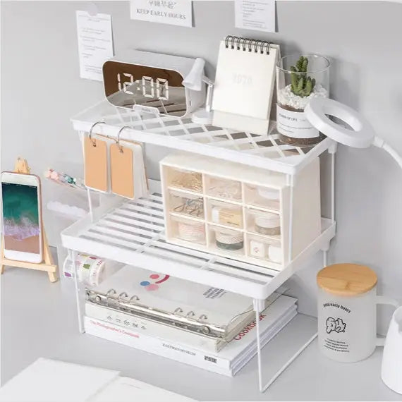 Aesthetic desktop storage shelf for organized workspaces