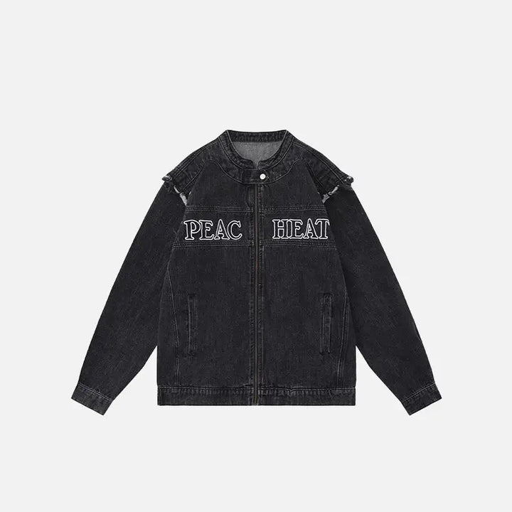 Detachable sleeve zip-up denim jacket y2k - black / s - jackets