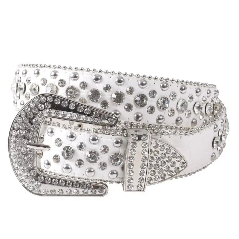 White diamond designer belt and y2k rhinestones - 105cm