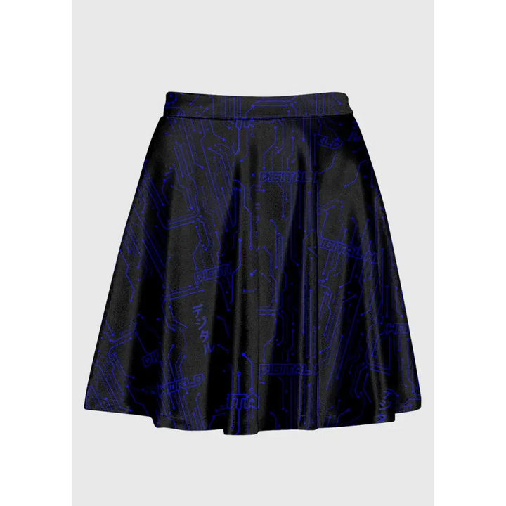 Digital world techno cyber raver high waist skirt - s-l / blue-black - skater