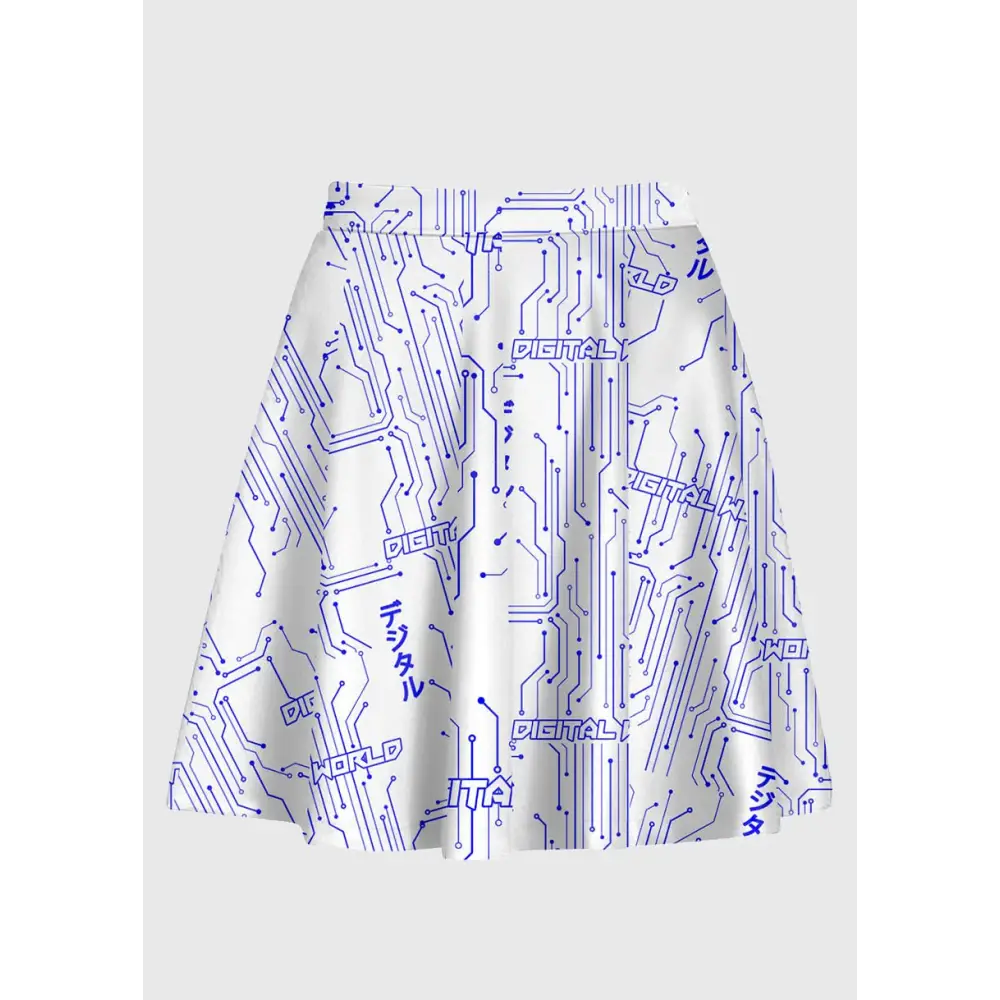 Digital world techno cyber raver high waist skirt - s-l / blue-white - skater