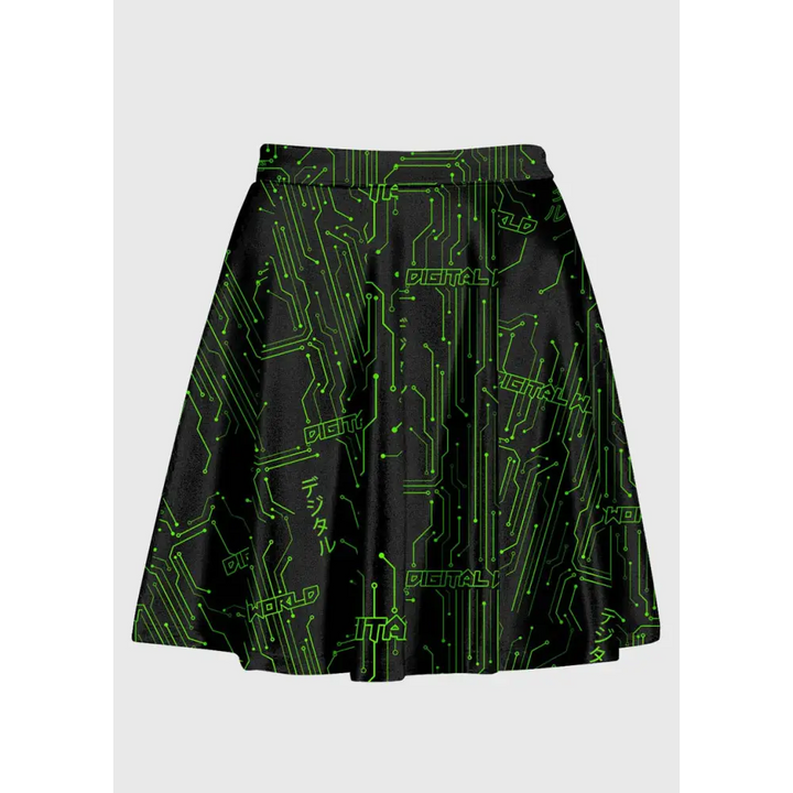 Digital world techno cyber raver high waist skirt - s-l / green-black - skater