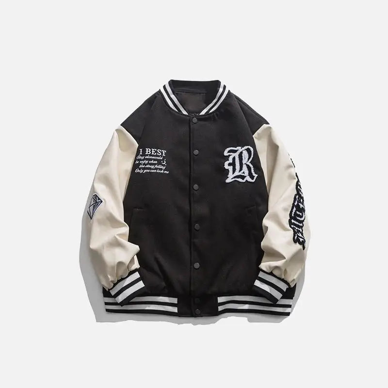 ’distant’ embroidery letter varsity jacket y2k - black / m - varsity jackets