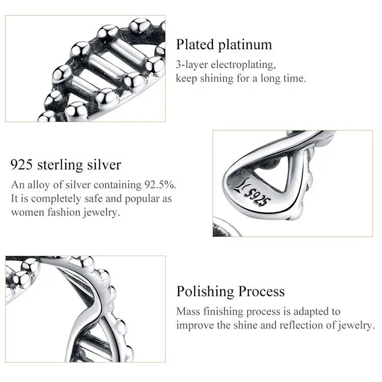 Dna 925 sterling silver open adjustable finger ring y2k - rings