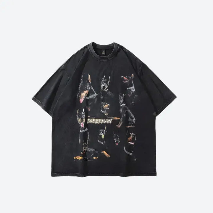 Edgy doberman tee with digital print for y2k street style - black / m