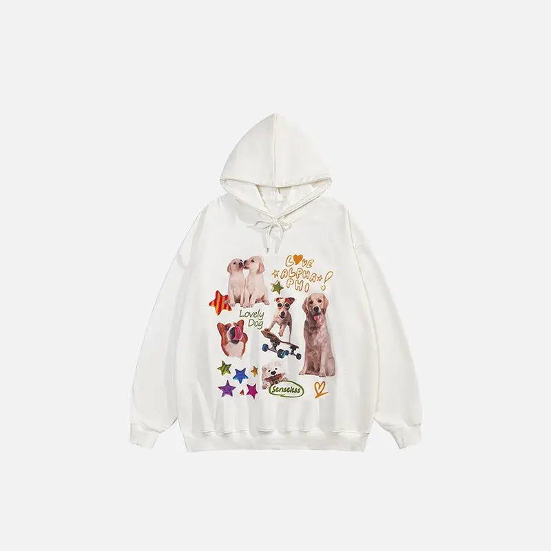 Dog pictures oversized hoodie y2k - white / s - hoodies