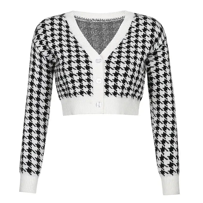 Dogtooth check crop cardigan