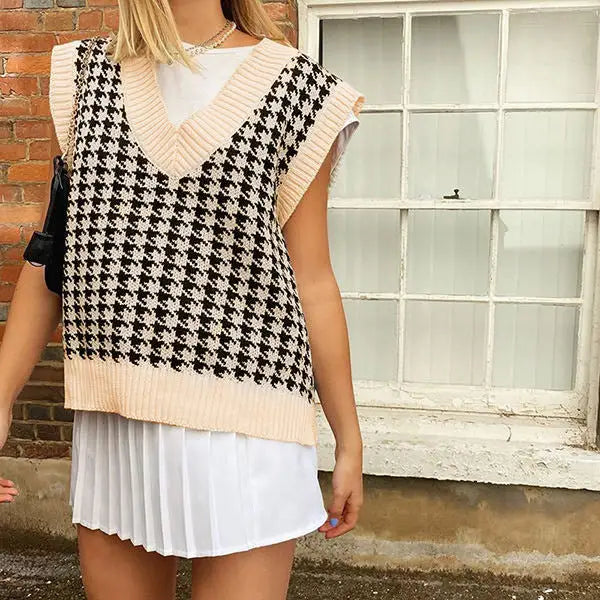 Dogtooth check vest - sweaters