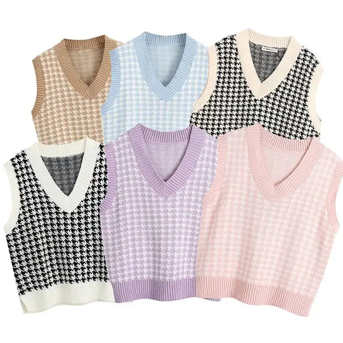 Dogtooth check vest - sweaters