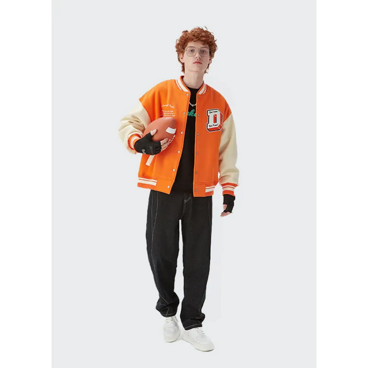 Don’t care varsity jacket y2k - orange / s - varsity jackets