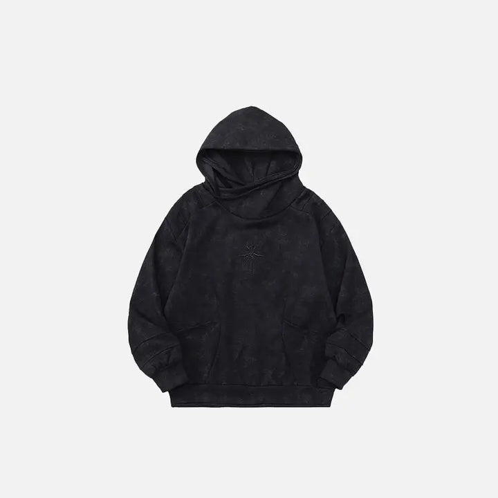 Double-hooded embroidery gothic hoodie y2k - black / m - hoodies