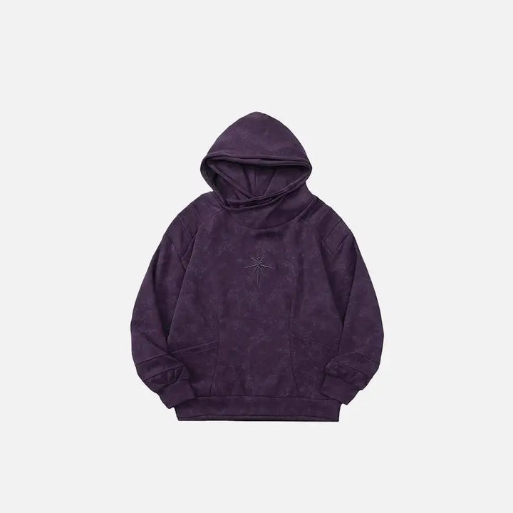 Double-hooded embroidery gothic hoodie y2k - purple / m - hoodies