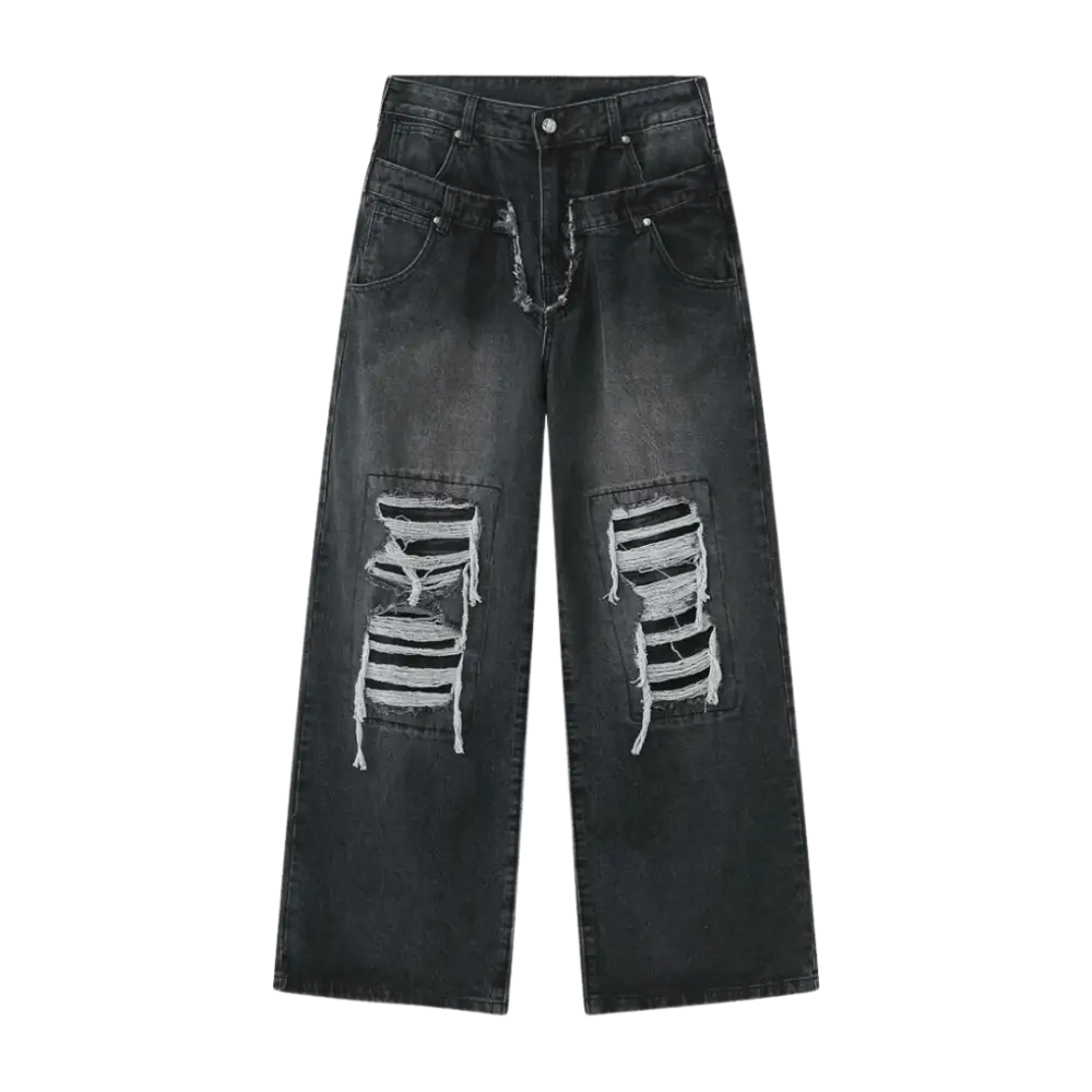 Double ripped baggy jeans washed grey y2k - s