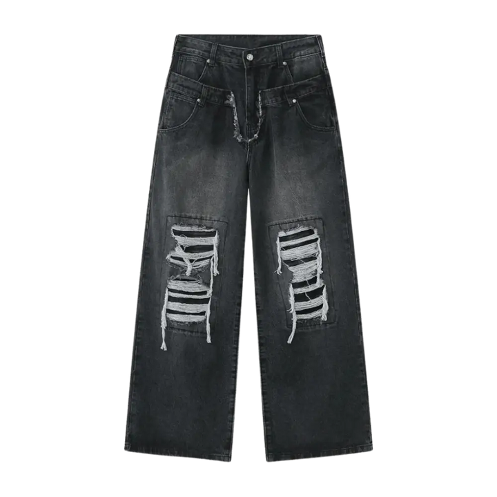 Double ripped baggy jeans washed grey y2k - s