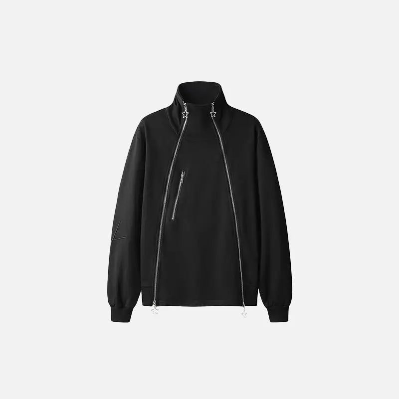 Double zip-up stand jacket y2k - black / m - sweater