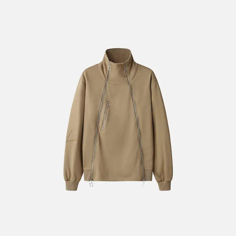 Double zip-up stand jacket y2k - khaki / m - sweater