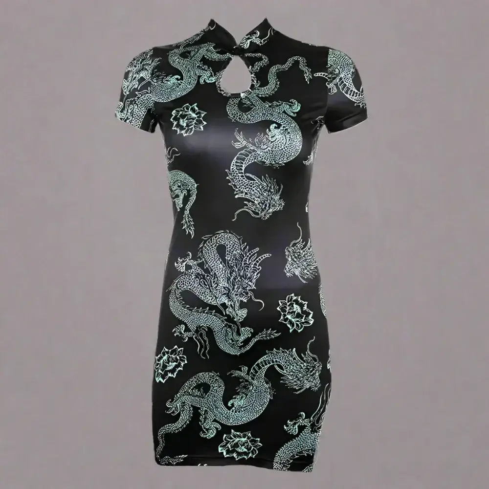 Dragon print cheongsam dress