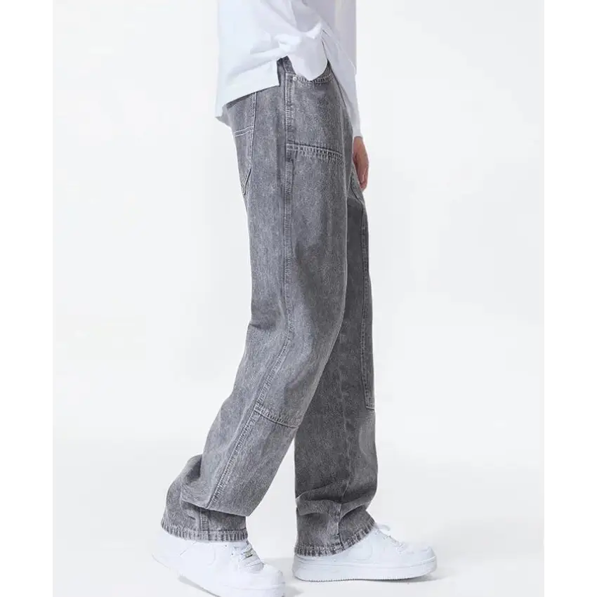 Drawstring belt straight leg jeans