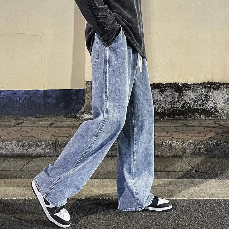 Drawstring straight leg baggy jeans