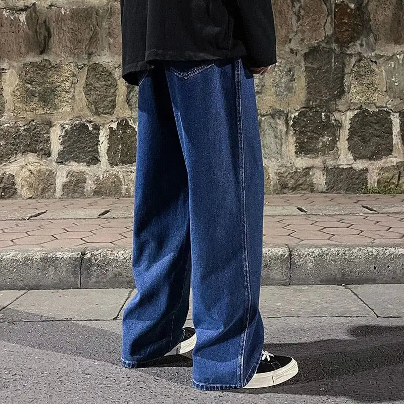 Drawstring straight leg baggy jeans