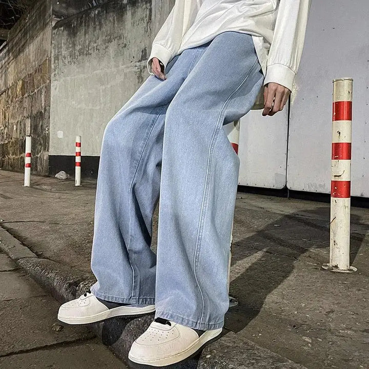 Drawstring straight leg baggy jeans