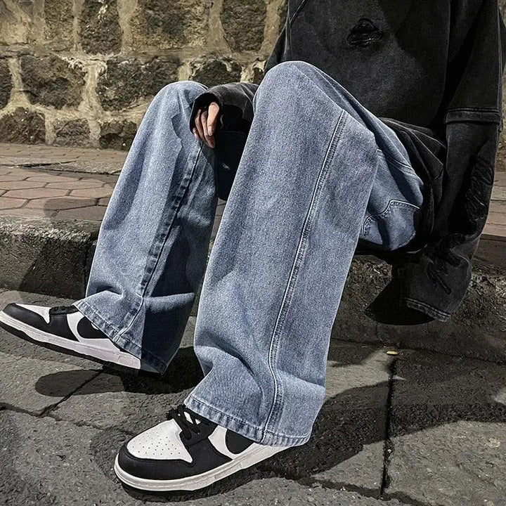 Drawstring straight leg baggy jeans