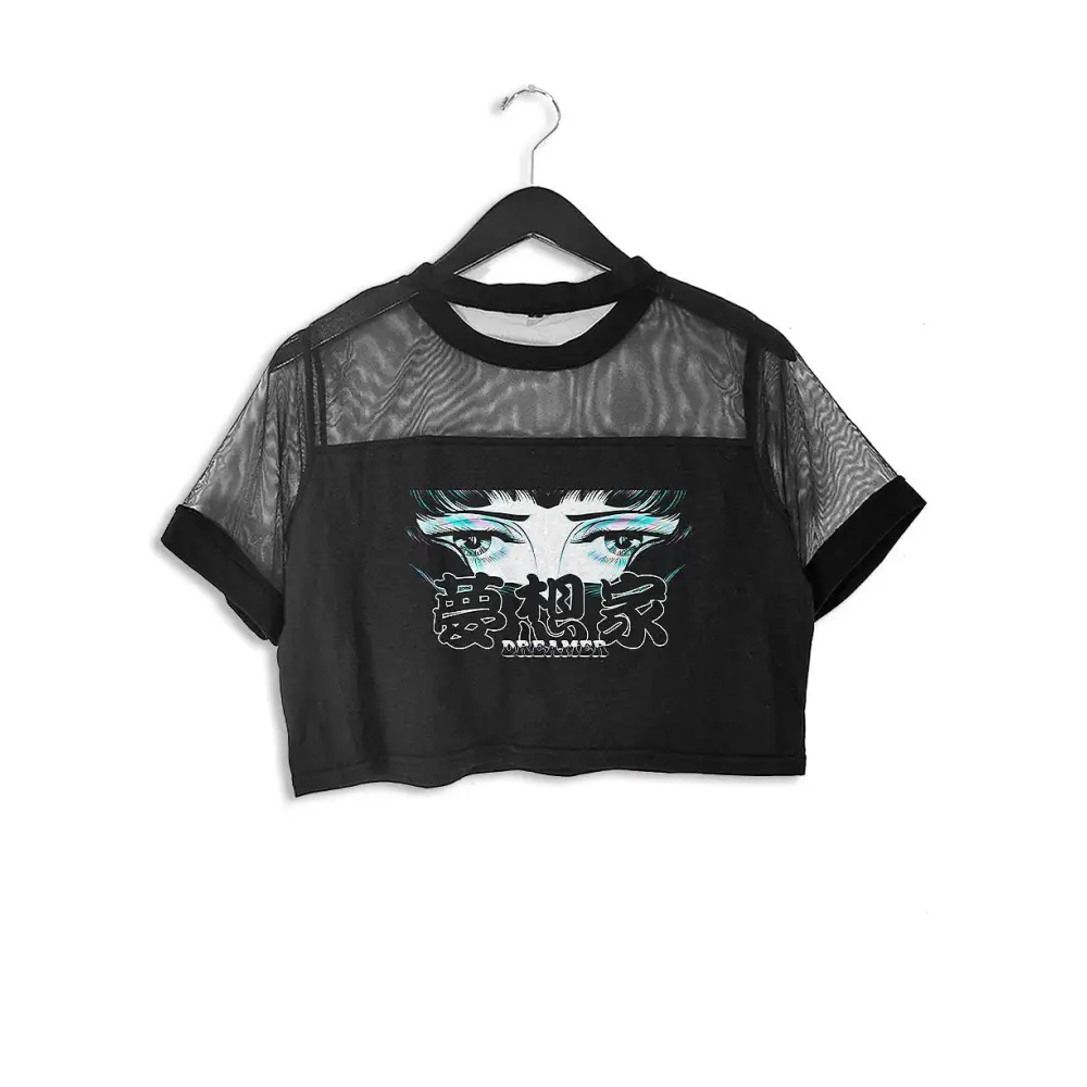 Dreamer black mesh crop top - s / women tops