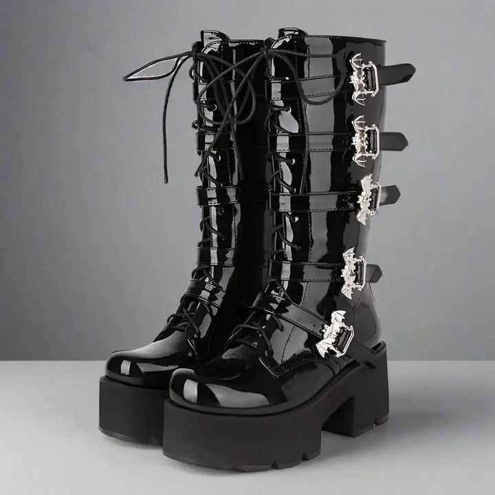 Y2k mid-calf motorcycle boots for spring autumn fashion