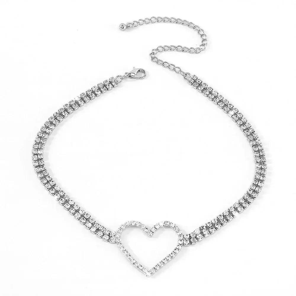 Y2k heart pendant in rhinestone for women casual style