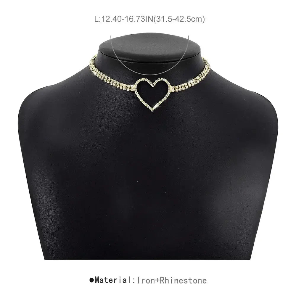 Y2k heart pendant in rhinestone for women casual style - gold