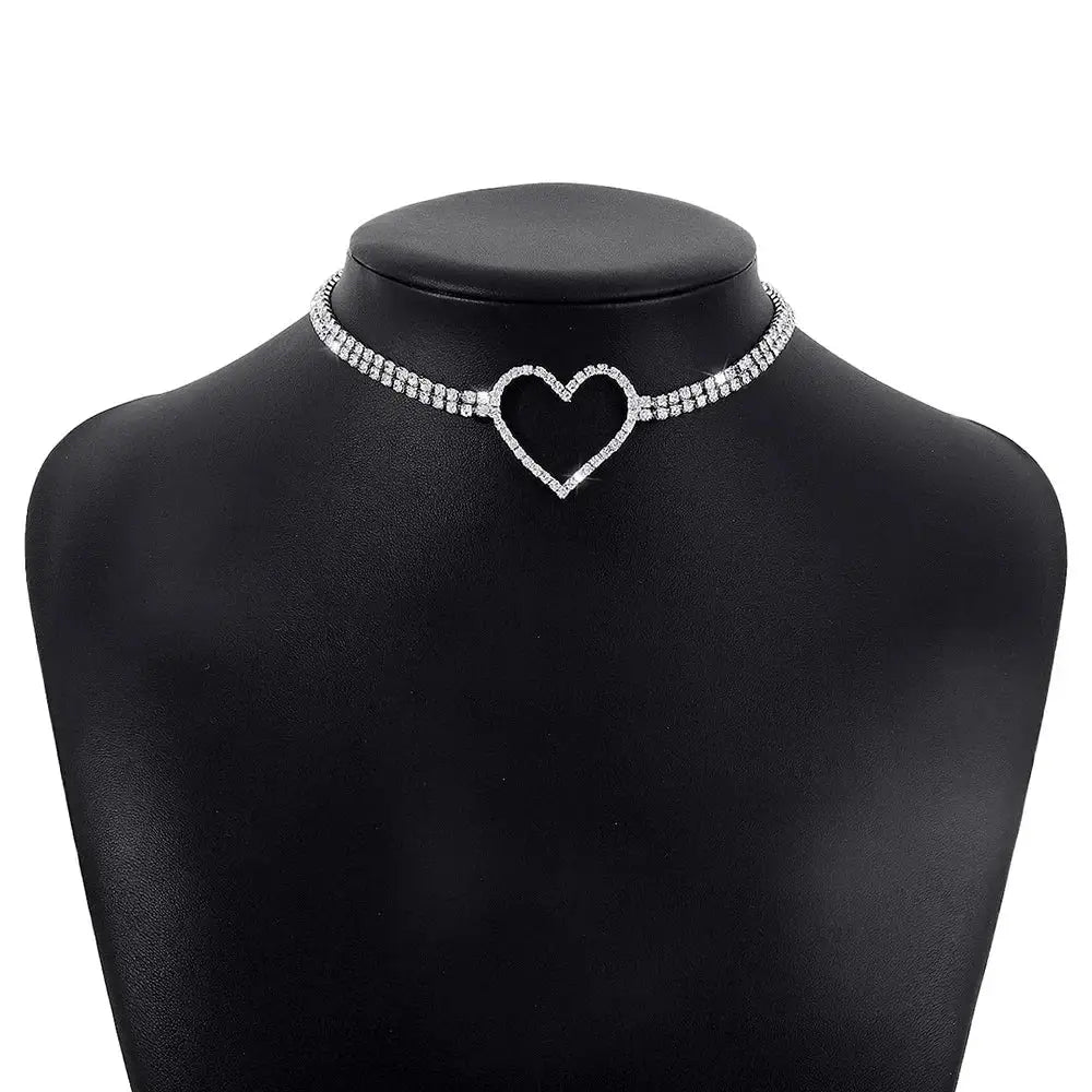 Y2k heart pendant in rhinestone for women casual style - silver