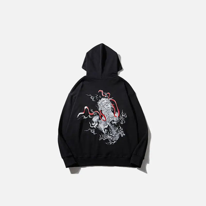 Embroidery dragon oversized hoodie y2k - hoodies