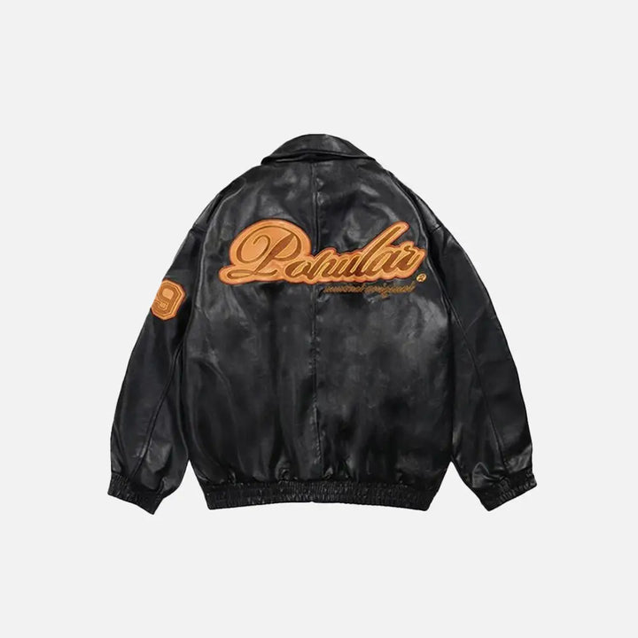 Embroidery leather jacket y2k - black / m - jackets