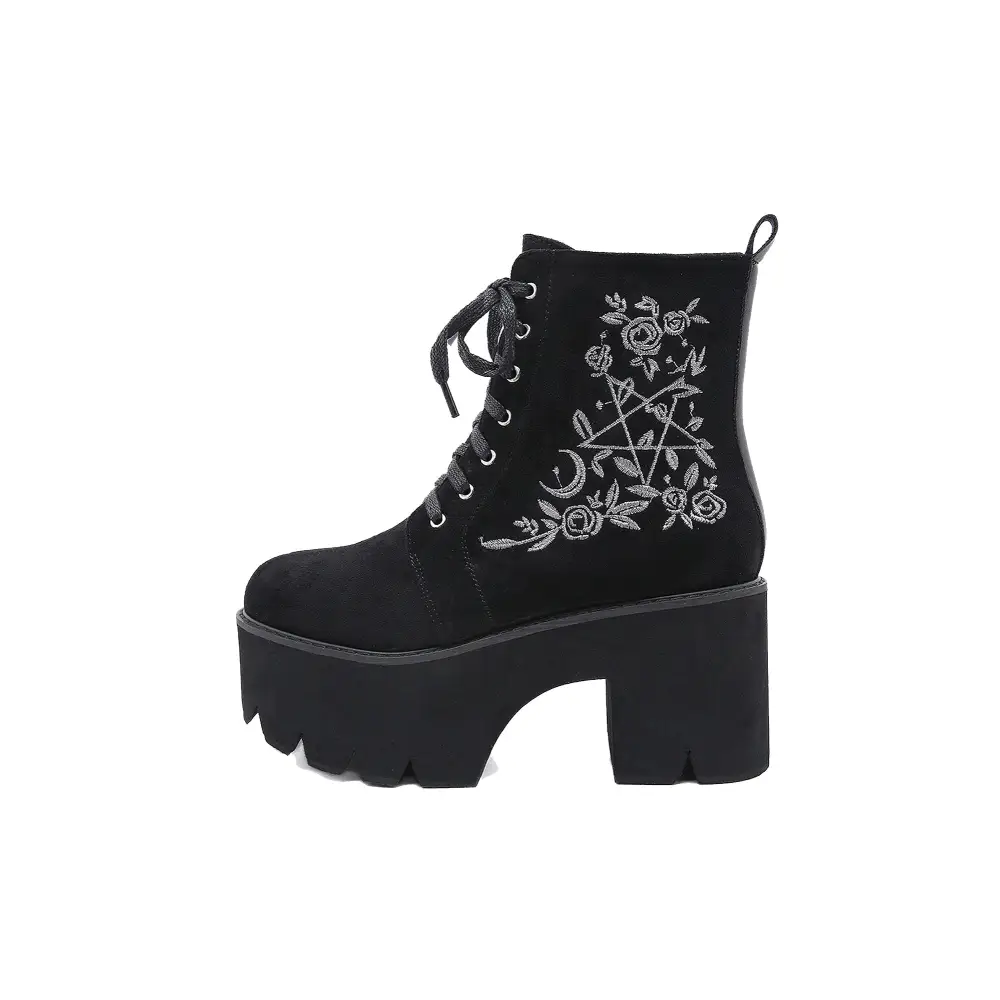 Y2k flock platform shoes with round toe and rubber outsole - black / 4.5 - women boots