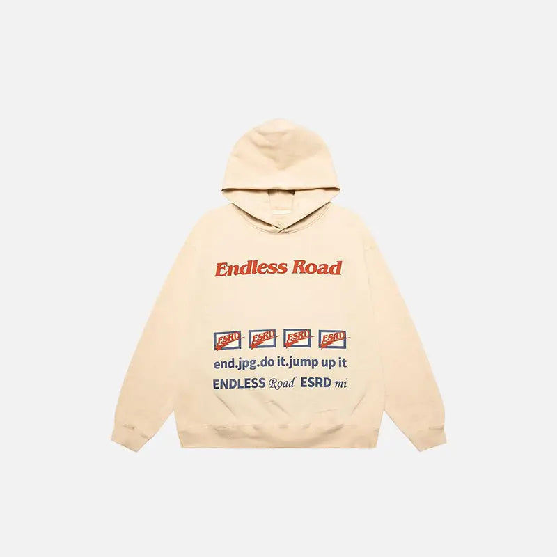 ’endless road’ letter print hoodie y2k - champagne / m - hoodies