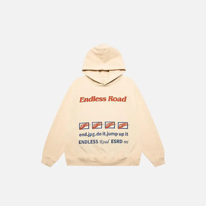 ’endless road’ letter print hoodie y2k - champagne / m - hoodies