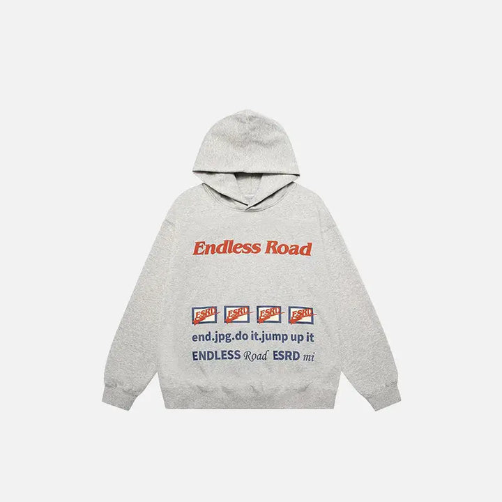 ’endless road’ letter print hoodie y2k - gray / m - hoodies