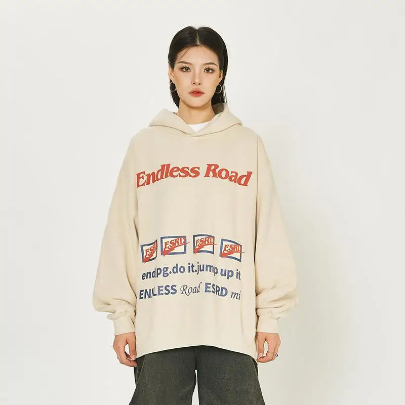 ’endless road’ letter print hoodie y2k - hoodies