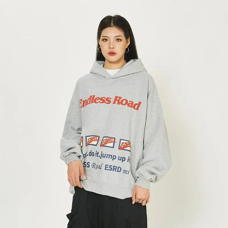 ’endless road’ letter print hoodie y2k - hoodies