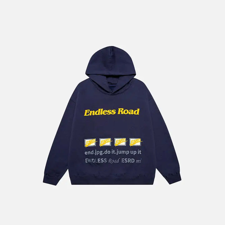 ’endless road’ letter print hoodie y2k - navyblue / m - hoodies