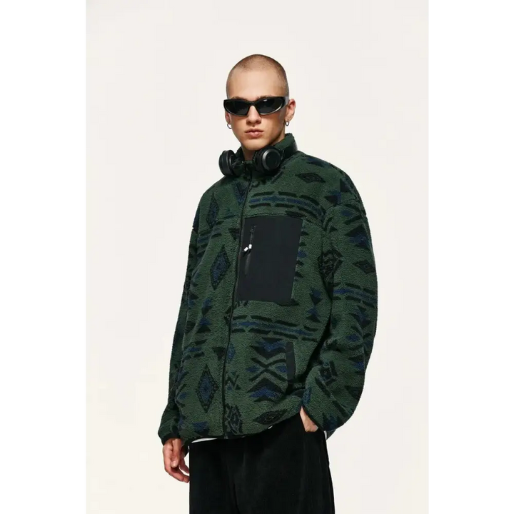 Ethnic printing sherpa jacket y2k - jackets