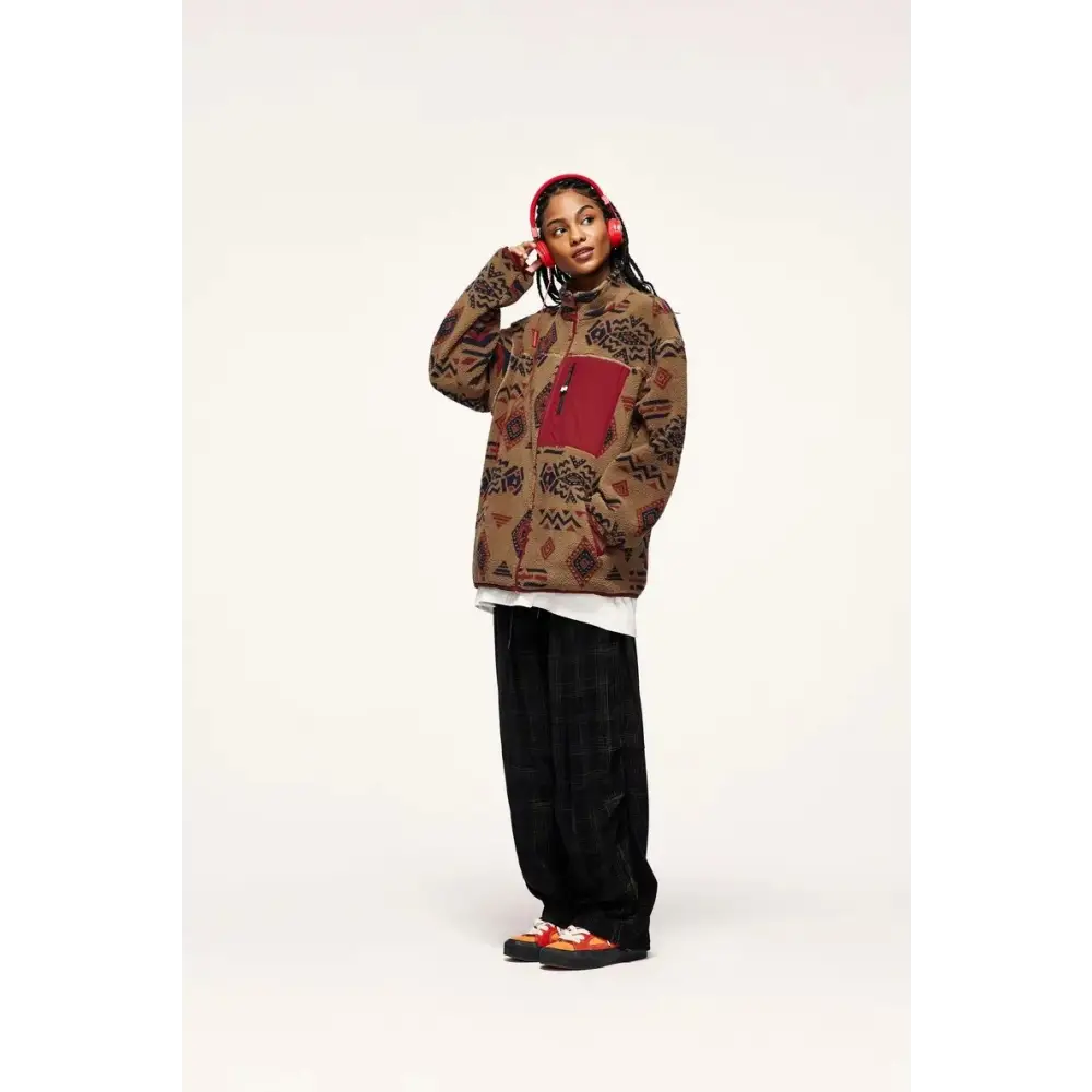 Ethnic printing sherpa jacket y2k - jackets