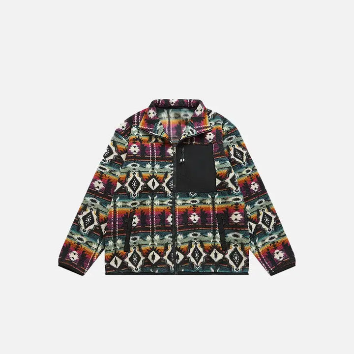 Ethnic printing sherpa jacket y2k - purple / m - jackets