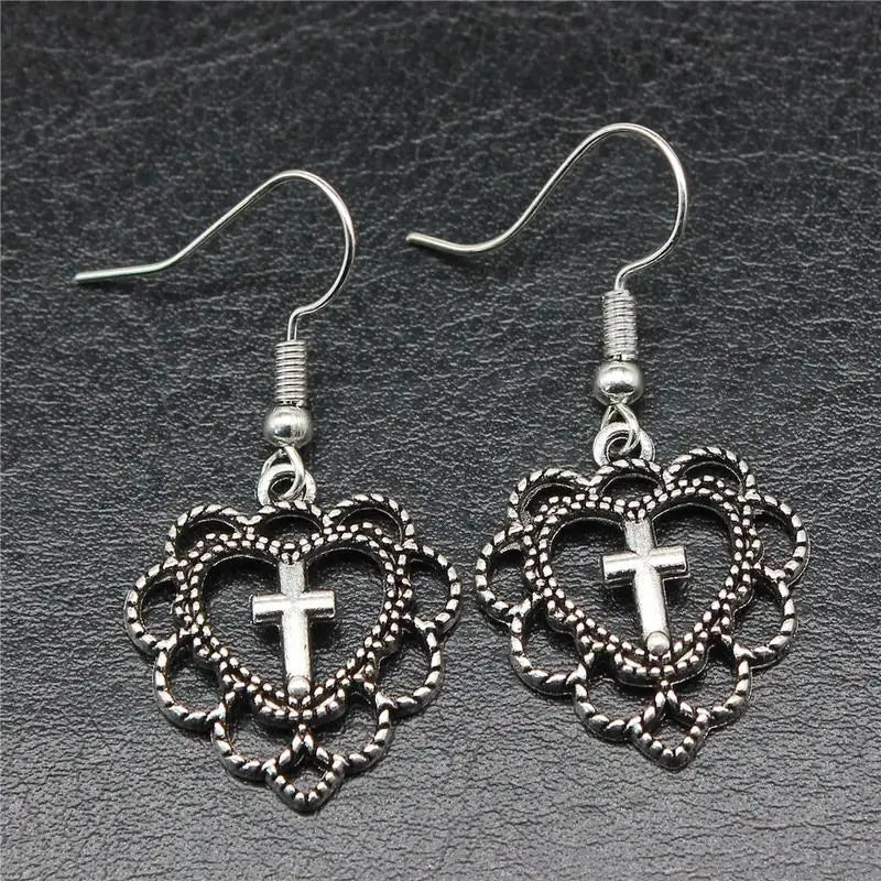 Heart cross earrings for a unique and fun style - standart / silver - earrings